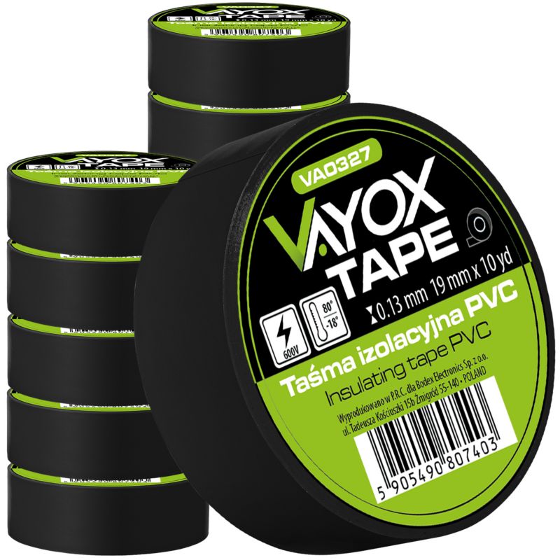 Taśma izolacyjna PVC 19mm x 10yd czarna VA0327 Vayox (10szt) 1kpl