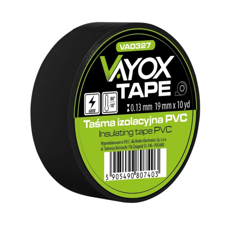 Taśma izolacyjna PVC 19mm x 10yd czarna VA0327 Vayox 1szt.