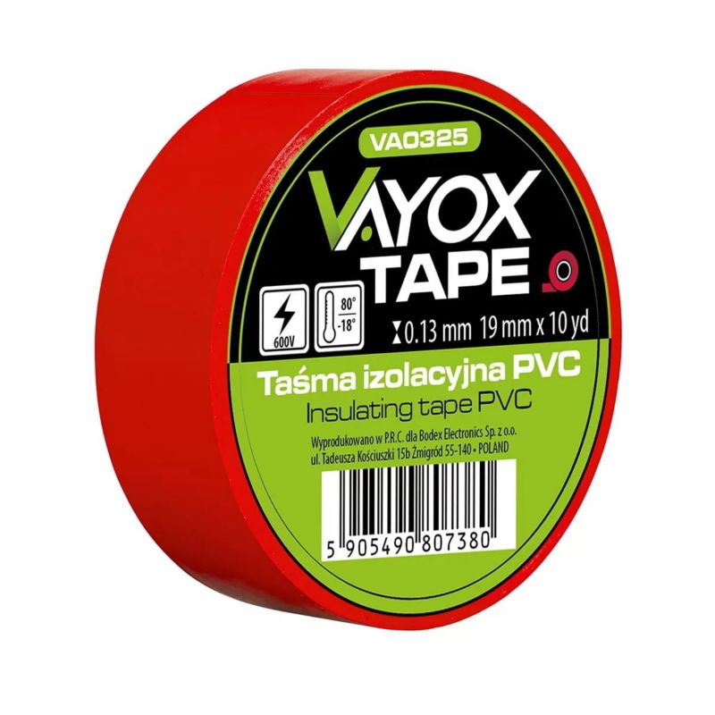 Taśma izolacyjna PVC 19mm x 10yd czerwona VA0325 Vayox 1szt.