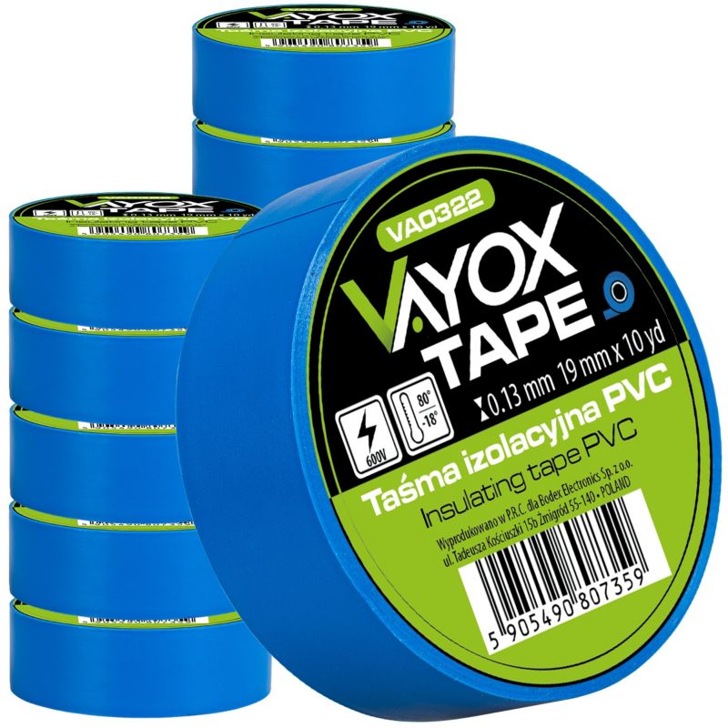 Taśma izolacyjna PVC 19mm x 10yd niebieska VA0322 Vayox (10szt) 1kpl