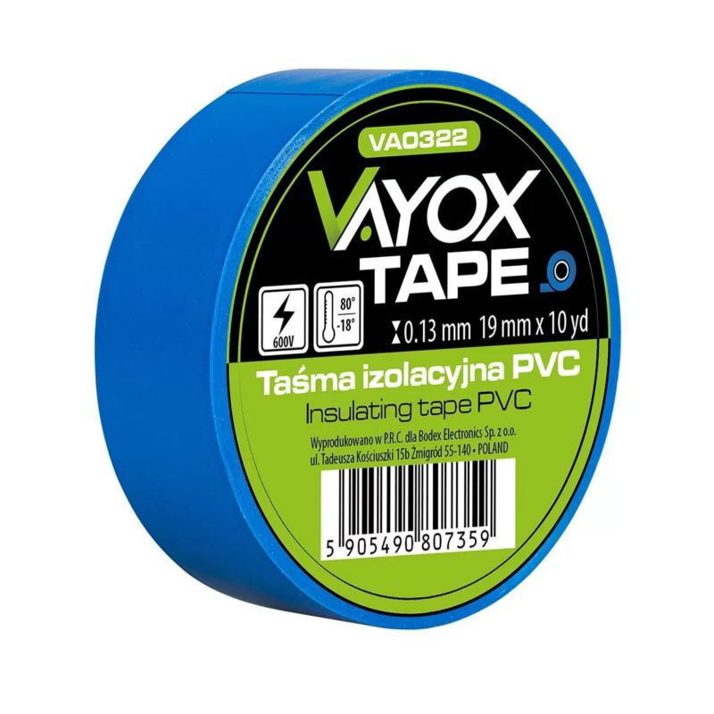 Taśma izolacyjna PVC 19mm x 10yd niebieska VA0322 Vayox 1szt.