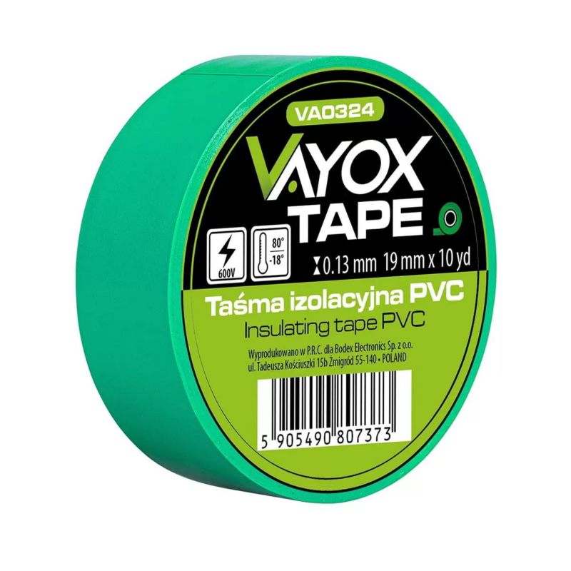 Taśma izolacyjna PVC 19mm x 10yd zielona VA0324 Vayox 1szt.