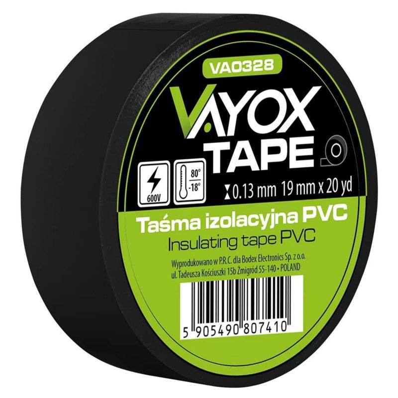 Taśma izolacyjna PVC 19mm x 20yd czarna VA0328 Vayox 1szt.