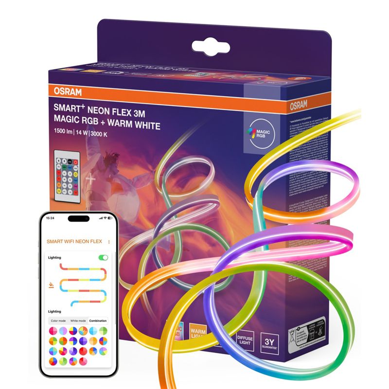 SMART WIFI NEON FLEX LED pásek 3m MGC RGB TW RC OSRAM, 14 W, 1 ks.