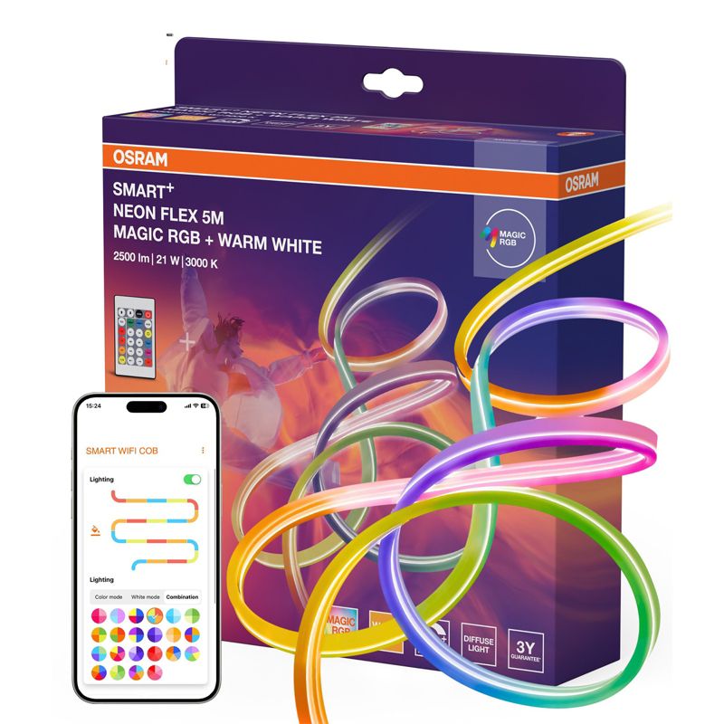 SMART WIFI NEON FLEX LED pásek 5m MGC RGB TW RC OSRAM, 21 W, 1 ks.