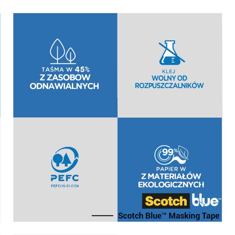 Taśma malarska ScotchBlue™ do różnych powierzchni, 48 mm x 41 m, 70% PEFC, SGSCH-PEFC-COC-110078 4 rolki
