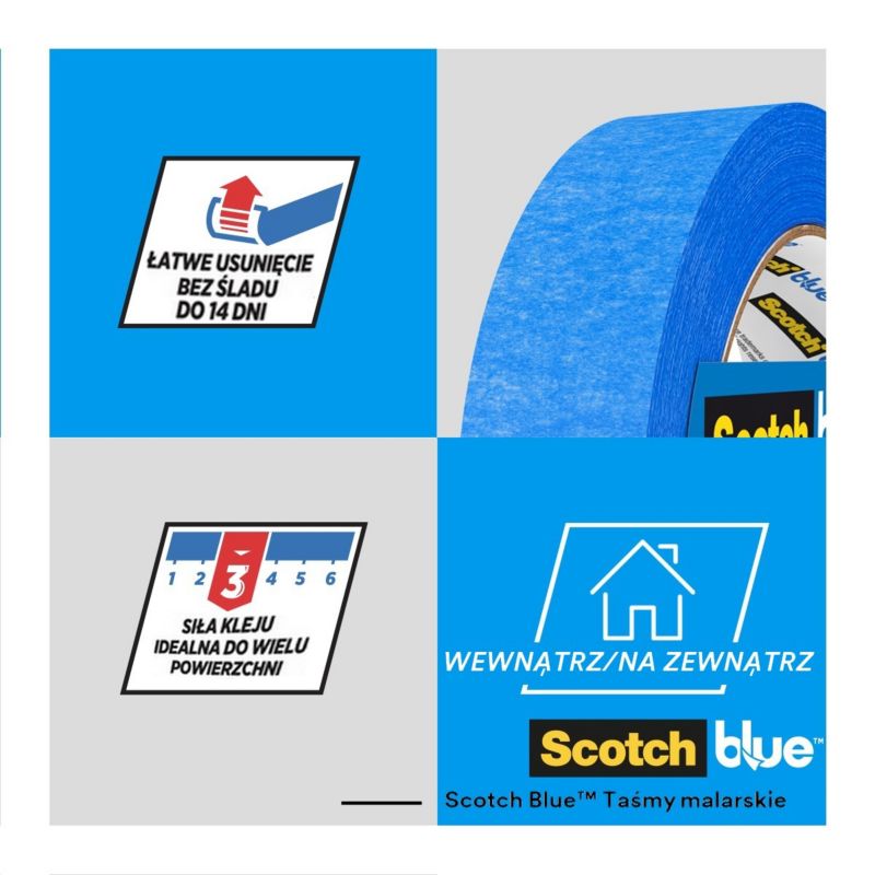 Taśma malarska ScotchBlue™ do różnych powierzchni, 48 mm x 41 m, 70% PEFC, SGSCH-PEFC-COC-110078 4 rolki