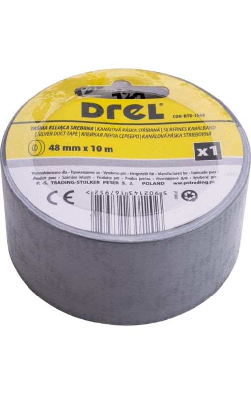 Taśma naprawcza Drel, typu Duct, srebrna 48 mm x 10 m, wodoodporna, mocna, uniwersalna 1 szt.