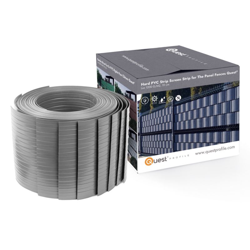 Taśma ogrodzeniowa PCV 19cm, listwa do ogrodzeń panelowych premium, 900 g/m2, RAL 7040, szary, 2.52m