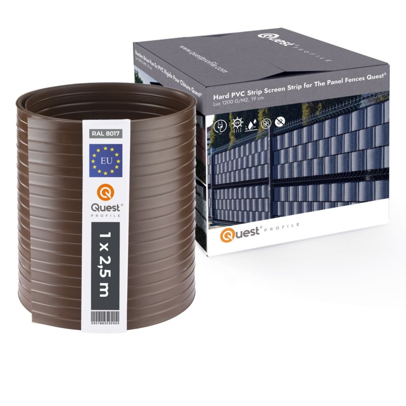 Taśma ogrodzeniowa PCV 19cm, listwa do ogrodzeń panelowych premium, 900 g/m2, RAL 8017, brąz, 2.52m