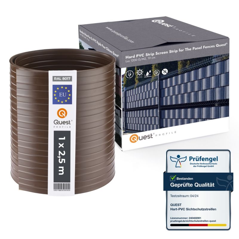 Taśma ogrodzeniowa PCV 19cm, listwa do ogrodzeń panelowych premium, 900 g/m2, RAL 8017, brąz, 2.52m
