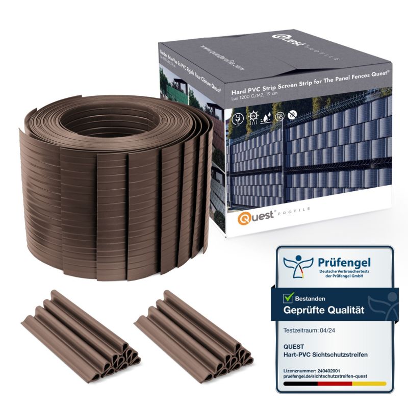 Taśma ogrodzeniowa PCV 19cm, listwa do ogrodzeń panelowych premium, 900 g/m2, RAL 8017, brąz, 2.52m