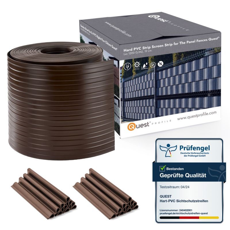 Taśma ogrodzeniowa PCV 19cm, listwa do ogrodzeń panelowych premium, 900 g/m2, RAL 8017, brąz, 26m