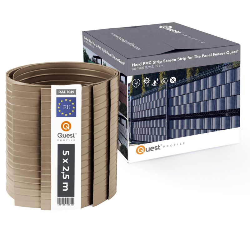 Taśma ogrodzeniowa PCV 19cm, listwa do ogrodzeń panelowych premium, 900 g/m2, RAL1019, beż, 2.52m