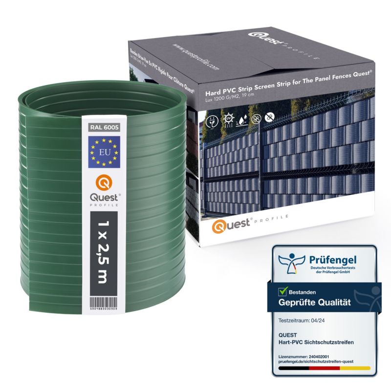 Taśma ogrodzeniowa PCV 19cm, listwa do ogrodzeń panelowych premium, 900 g/m2, RAL6005, zielony, 2.52m