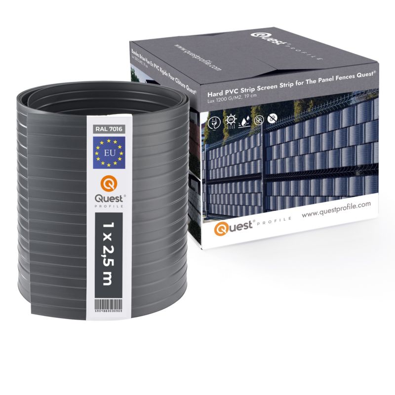 Taśma ogrodzeniowa PCV 19cm, listwa do ogrodzeń panelowych premium, 900 g/m2, RAL7016, antracyt, 2.52m
