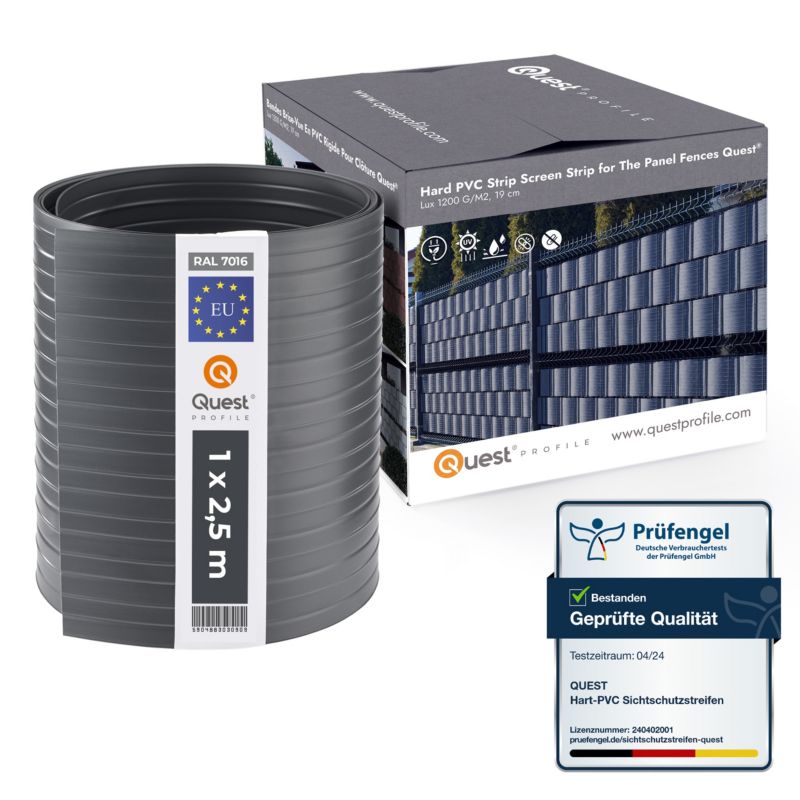 Taśma ogrodzeniowa PCV 19cm, listwa do ogrodzeń panelowych premium, 900 g/m2, RAL7016, antracyt, 2.52m