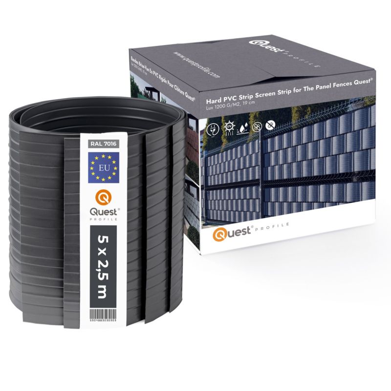 Taśma ogrodzeniowa PCV 19cm, listwa do ogrodzeń panelowych premium, 900 g/m2, RAL7016, antracyt, 2.52m