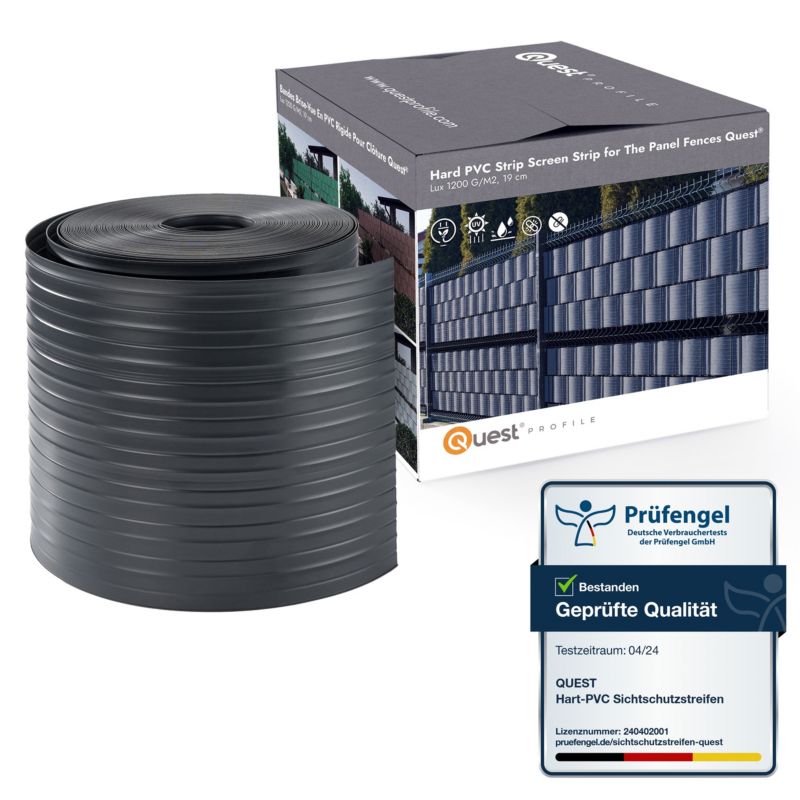 Taśma ogrodzeniowa PCV 19cm, listwa do ogrodzeń panelowych premium, 900 g/m2, RAL7016, antracyt, 26m