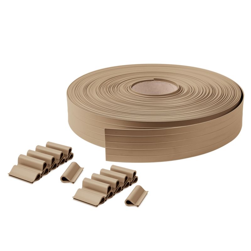 Taśma ogrodzeniowa PCV 19cm z 80 klipsami, listwa do przetłoczeń ogrodzeń panelowych premium, 900 g/m2, beż, 50m