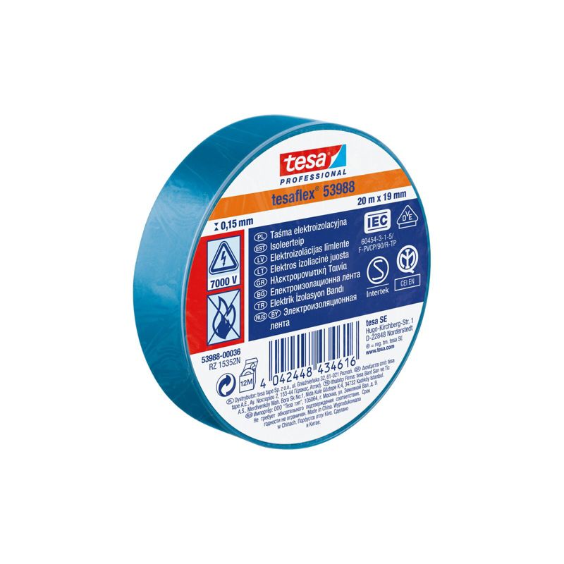 Taśma Tesa elektroizol.7000v pcw 20m 19mm niebieska h5394877 1 szt.