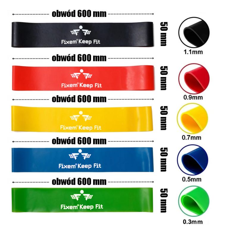 Taśmy fitness gumy do ćwiczeń mini band lateksowych oporowych gum Fixem 5szt