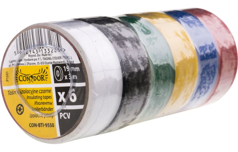 Taśmy izolacyjne Drel PVC 19 mm x 3 m mix kolorów, izolacja i oznaczanie przewodów 6 szt.