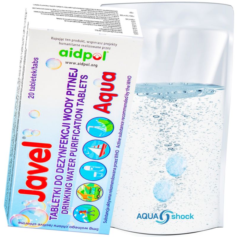Tabletki do Uzdatniania Wody Pitnej Javel 20szt. Worek do Puryfikacji AQUA shock Odkażania Dezynfekcji, Opakowanie 1szt.