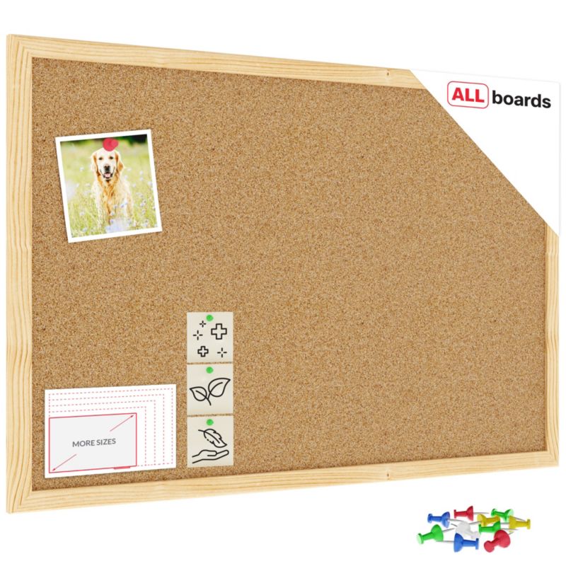 Tablica korkowa 60x40 cm ALLboards rama drewniana naturalna 1 szt.