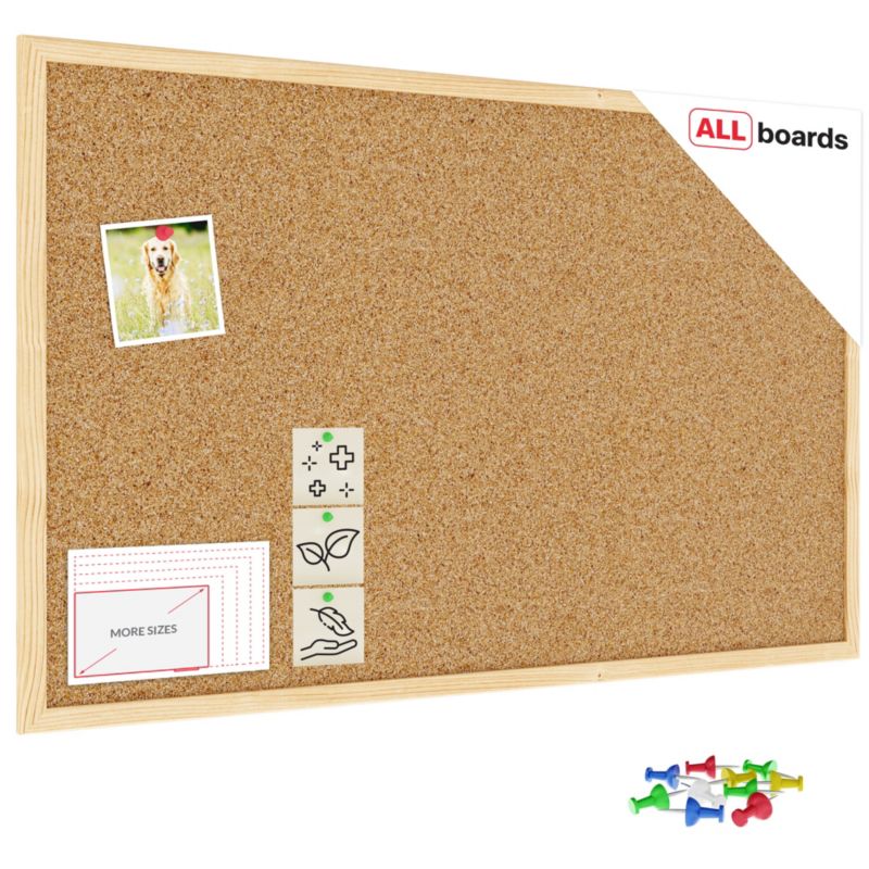 Tablica korkowa 80x50 cm ALLboards rama drewniana naturalna 1 szt.