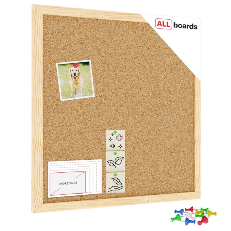 Tablica korkowa ALLboards 40x40 cm rama drewniana naturalna 1 szt.