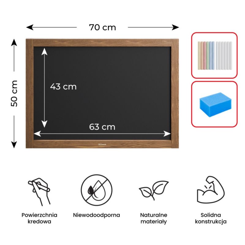 Tablica kredowa ALLboards 70x50 cm rama drewniana klasyczny brąz 1 szt.