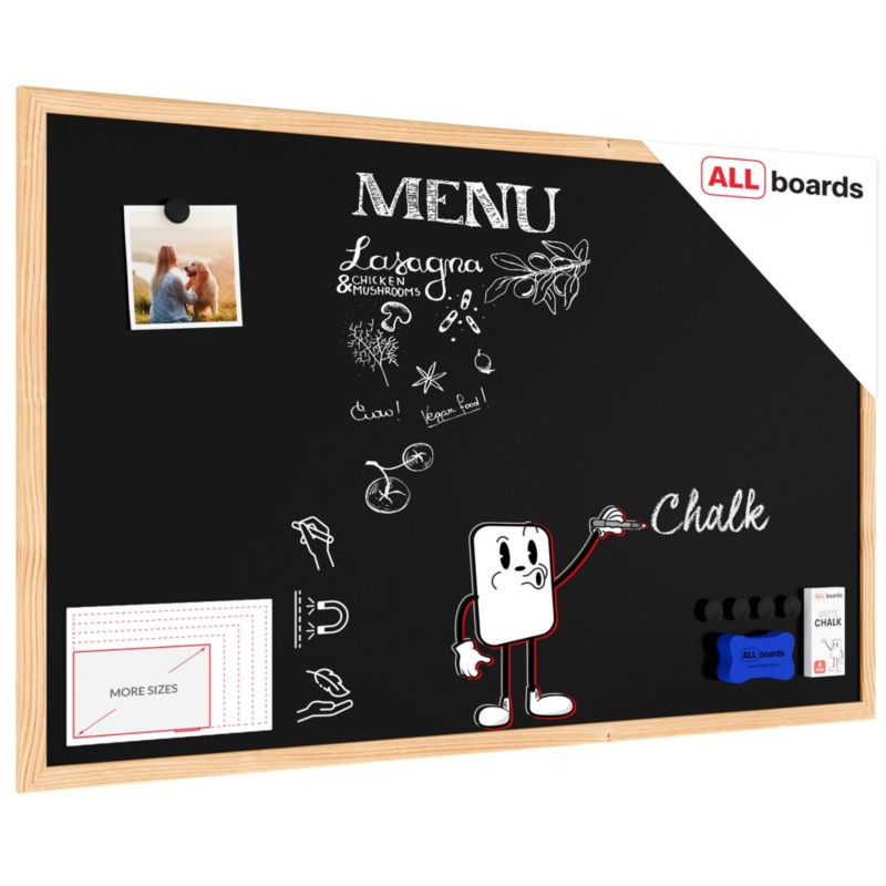 Tablica kredowa magnetyczna 80x50 cm ALLboards rama drewniana naturalna 1 szt.