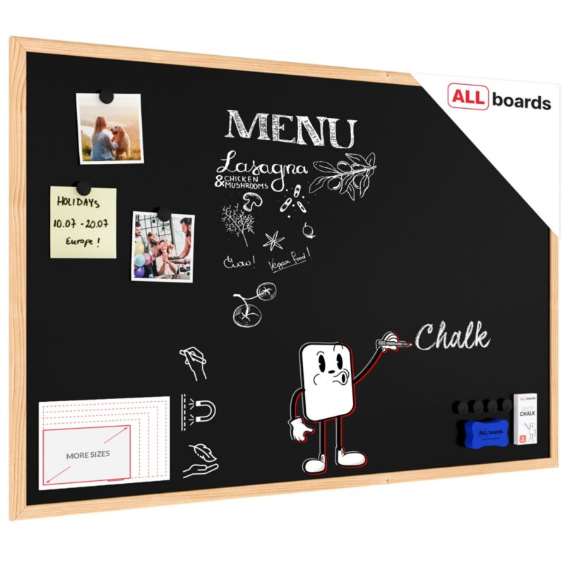 Tablica kredowa magnetyczna 90x60 cm ALLboards rama drewniana naturalna 1 szt.