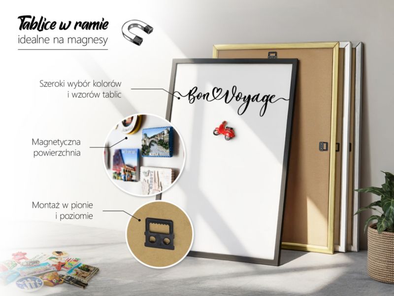 Tablica magnetyczna dekoracyjna Wallfluent 70x50 Jasny bordowy w złotej ramie 1szt