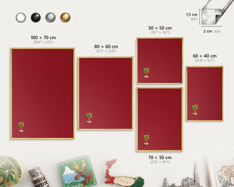 Tablica magnetyczna dekoracyjna Wallfluent 70x50 Jasny bordowy w złotej ramie 1szt