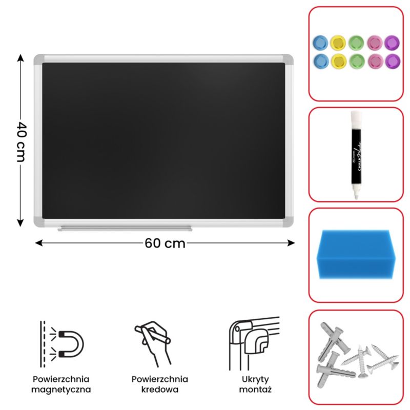 Tablica magnetyczna kredowa ALLboards 60x40 cm rama aluminiowa 1 szt.