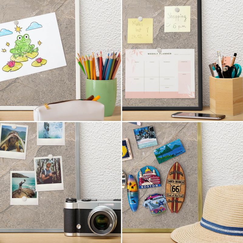 Tablica magnetyczna ozdobna Wallfluent 80x60 Beżowy kamień w srebrnej ramie 1szt
