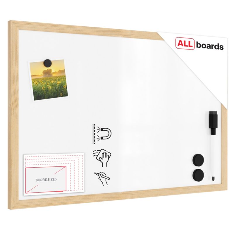 Tablica suchościeralna magnetyczna 60x40 cm ALLboards rama drewniana naturalna 1 szt.
