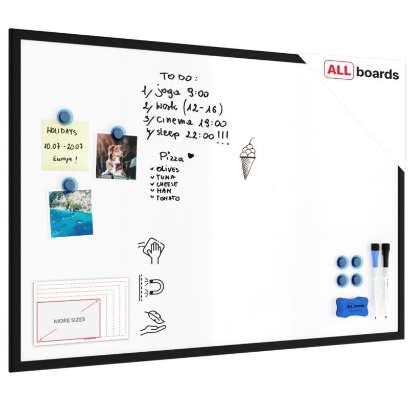 Tablica suchościeralna magnetyczna ALLboards 90x60 cm rama drewniana czarna 1 szt.