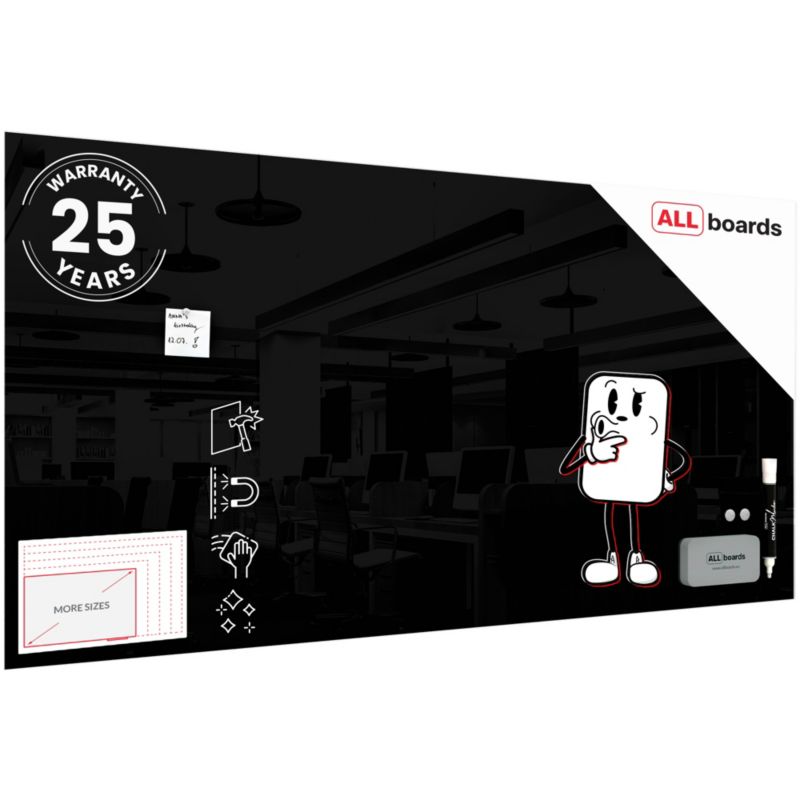 Tablica szklana magnetyczna ALLboards 200x100 cm czarna 1 szt.
