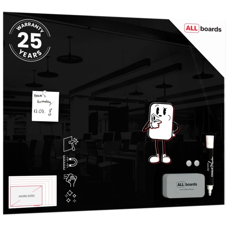 Tablica szklana magnetyczna ALLboards 80x60 cm czarna 1 szt.