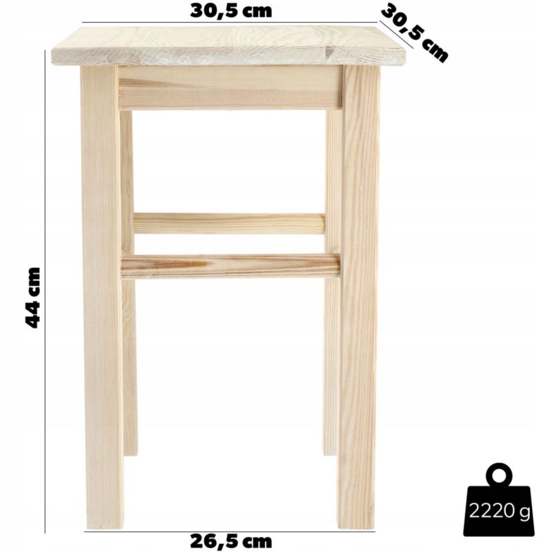 Taboret KADAX Drewniany Kuchenny Stołek Krzesło 43,5cm Solidny Naturalny 1 szt.