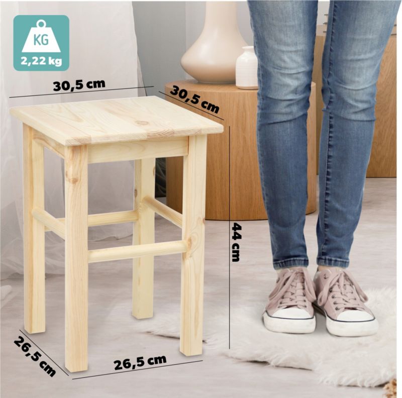 Taboret KADAX Drewniany Kuchenny Stołek Krzesło 44cm Solidny Taborety 4 szt.