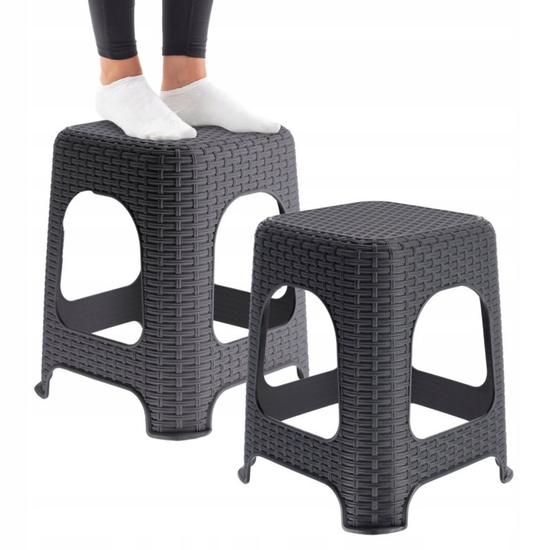 Taboret KADAX Stołek Kuchenny Rattan Antracyt 2 szt.