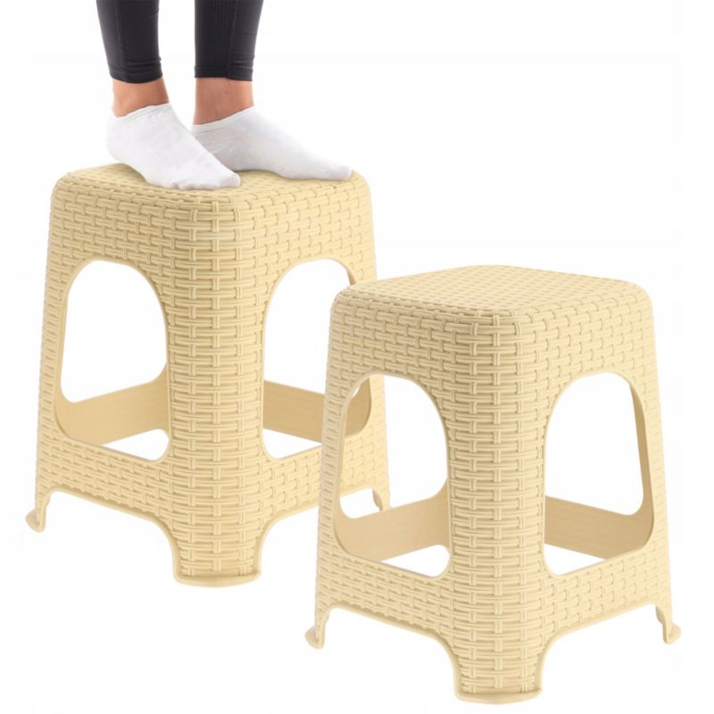 Taboret KADAX Stołek Kuchenny Rattan Beżowy 2szt