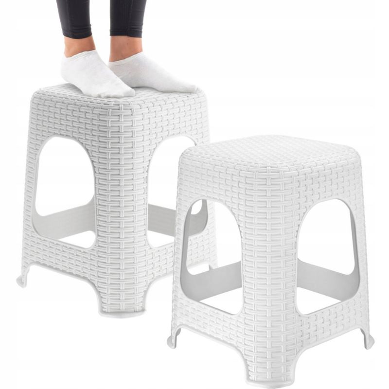 Taboret KADAX Stołek Kuchenny Rattan Biały 2szt