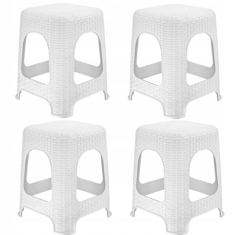 Taboret KADAX Stołek Kuchenny Rattan Biały 4szt