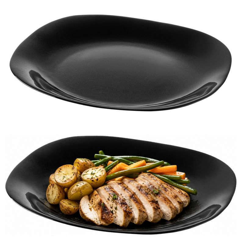 Talerz Obiadowy KADAX 28cm Płytki Czarny Płaski Duży 1 szt.
