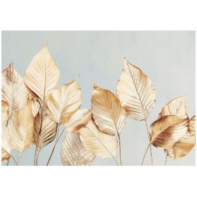Tapeta Do Salonu Liście Złote WALLARENA 300x210 cm Fototapeta Dekoracja Ścienna 1 szt.